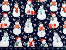 Snowman Frosty Christmas Snow Fabric 100 Cotton Fat Quarter 18"x21" Black