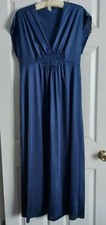 Vintage Vanity Fair Size 36 Navy Blue Long Empire Nightgown Plunging V-neck