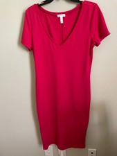 Women's Dress Fuchsia Color V Neck Sz Large Stretch Excellent Condition