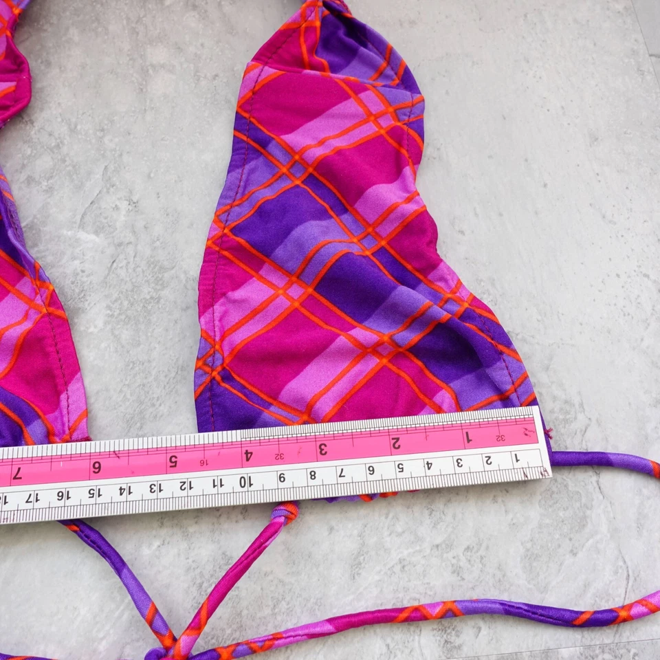 Top de bikini rosa a cuadros halter brallete niñas 13 14 traje de baño playa nadar verano Foto 3 de 4