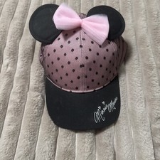 New DISNEY Minnie Mouse Baseball Cap Pink Black Mouse Ears Polka Dots Bow