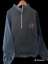 1/4 Zip Black Gildan Heavy Cotton Fleece With Vintage Red Bulldog Outline