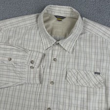Eddie Bauer Travex Shirt Mens XXL Beige Plaid Long Sleeve Button Up Outdoor