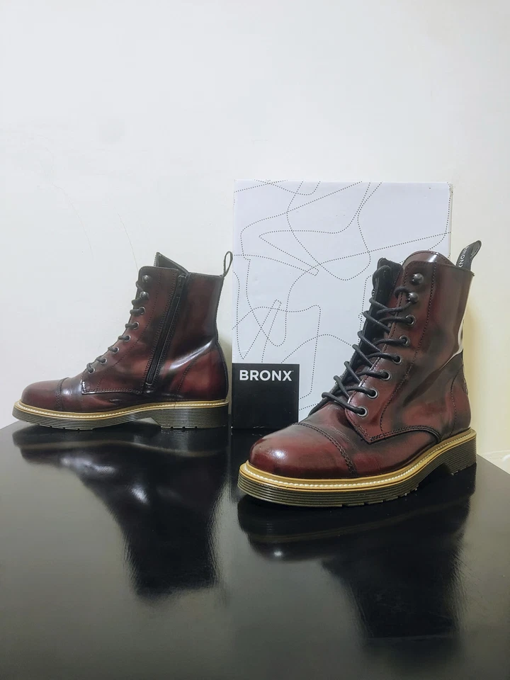 Bronx Boots 39 EU Burgundy Real Leather BX 571 44038-F New with Box - Imagen 2 de 4