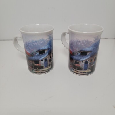 2 Thomas Kinkade Coffee Mug Lilac Cottage Ceramic 2004 Painter Of Light  8 OZ