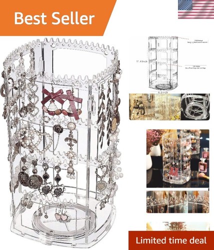 Stylish Large 360° Jewelry Holder with Space-Saving Design - 4-Tiers of Elegance