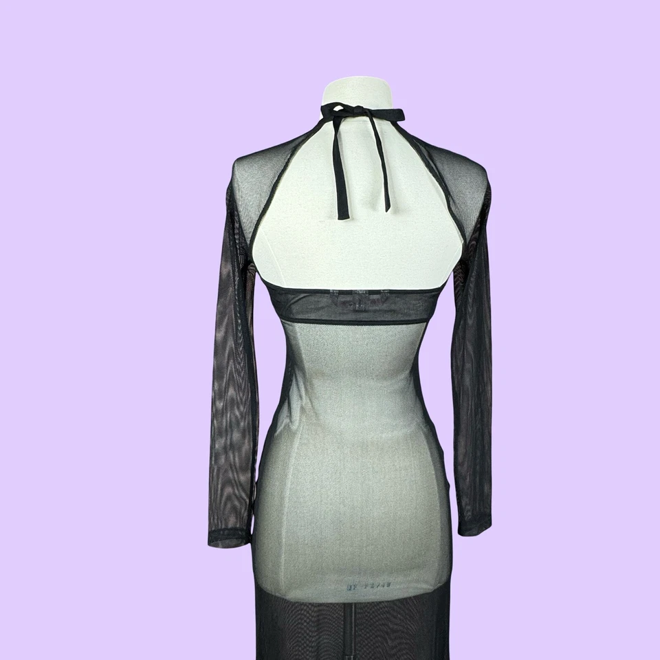Victoria's Secret XS Black Sheer Gown Vintage 1990s Slip Dress Fish Net - Image 3 of 4