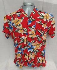 Vtg 60s 70s HAWAIIAN HOLIDAY shirt 100 Rayon red floral tropical Sz M