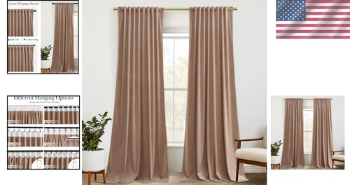 Luxury Velvet Curtains in Blush Beige - 90" Length, Thermal Insulated Duo - Picture 2 of 11
