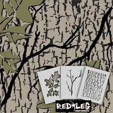 Redleg Camo ™ 912/3 - 3 piece duck boat camo stencil kit bark branch leaf