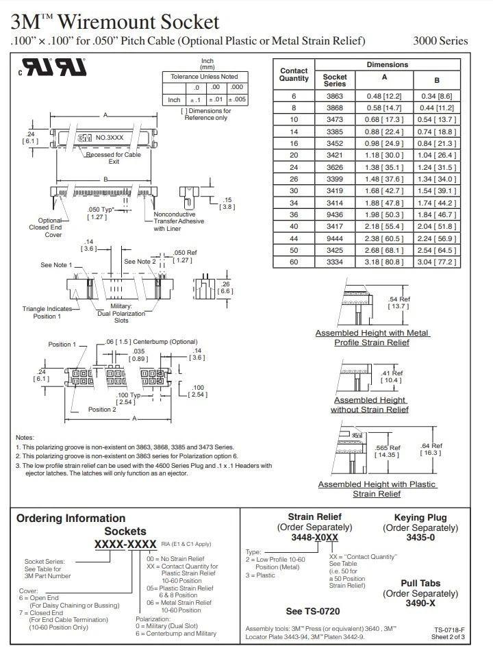 3M 3000 Series 2.54 x 2.54 mm Cable Mount IDC Socket Connectors 3414-600 (1 pcs) - Image 4 of 4