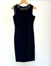 STAR by Julien Macdonald Black Sheath Knee Dress Sheer Mesh Beaded Zip 12