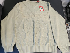 NWT IZOD Mens Sweater Large Tea Green Cotton Diamond Knit Crewneck