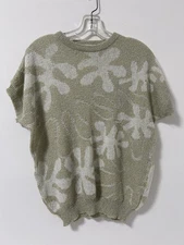Vintage Granny Grandma Sweater Cap Sleeve Floral Artsy Size Small Tan White Tee