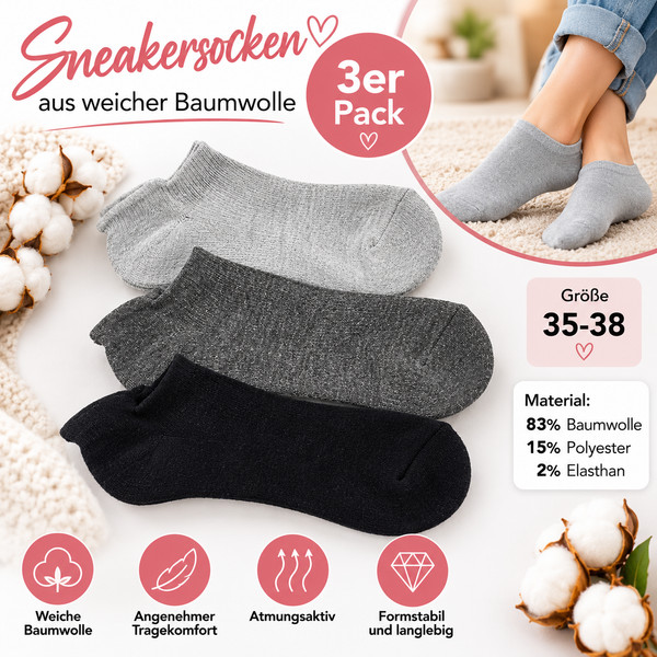 Sneakersocken Aus Weicher Baumwolle 3Er Pack Gr.35-38-image