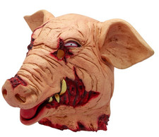 SLAUGHTERED HACKED PIG Mask Latex Full Head Halloween Horror Fancy Dress Age 14+