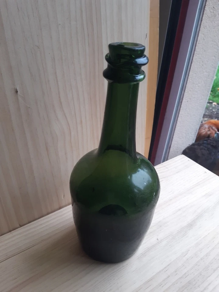 RARE bouteille ancienne Flowerpot verre soufflé XVIIIème double bague pontil - Photo 2/4