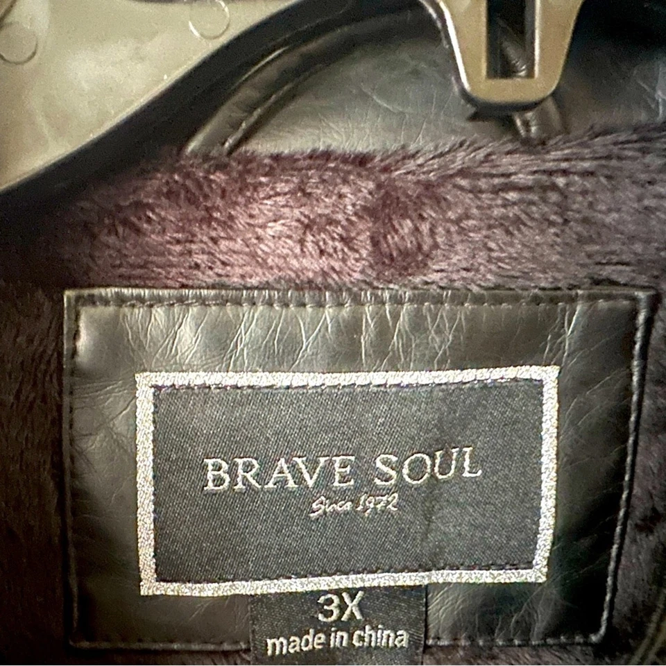 Chaqueta de motociclista Brave Soul negra para hombre imitación cuero vegano forrada talla grande 3X Foto 3 de 4