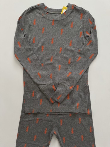 NWT Gap Kids Snug Fit Pajama Set Long Sleeve Heather Gray Orange Bolt Size 8 - Picture 2 of 2