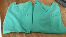 Lot of 2 FIGS Scrub Tops Small Teal Green Technical Collection V-Neck Catarina