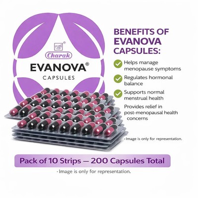 Charak Evanova Capsules 200 Caps | Natural Menopause & Hormonal Balance Support
