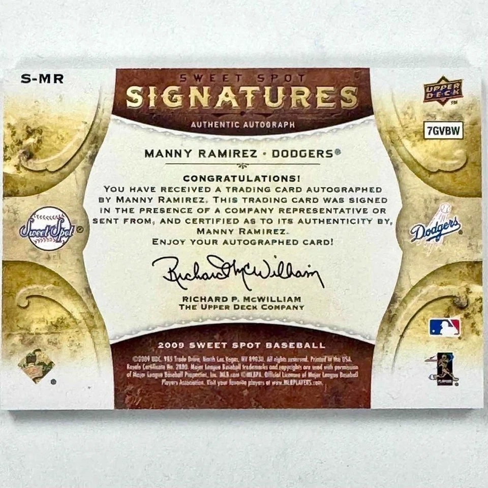 Tarjeta autógrafa UD Sweet Spot Signatures Manny Ramírez 2009 automática de los Dodgers de Los Ángeles/25 Foto 2 de 2