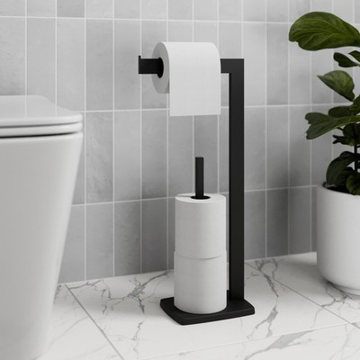 Bathroom Toilet Roll Holder Matt Black Free Standing Accessories Stainless  Steel UK