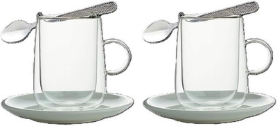 Artesano Insulated Latte Glass Set with Saucers & Spoons - 2 Pieces