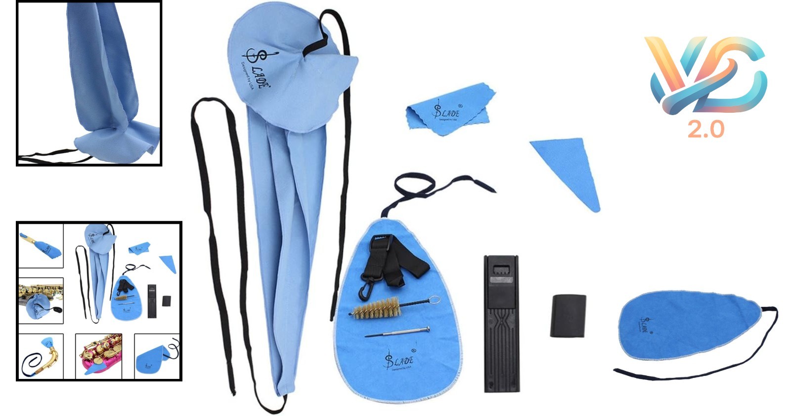 Compact Saxophone Cleaning Kit: Adjustable Neck Strap & Comprehensive Care