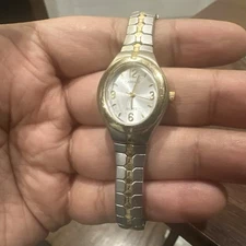 Working Timex Carriage Two Tone Stainless Steel Oval Ladies Watch 22mm Fit 7.5in