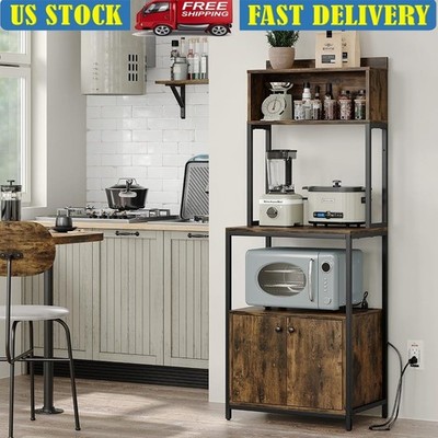 Multifunctional Bakers Rack W/ Power Outlets Space Saving Kitchen Organizer New