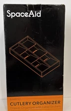 SpaceAid Bamboo Cutlery Organizer Drawer Organizer w/ Label Stickers NIOB