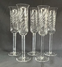 Spiral pattern crystal champagne flute 9 & 3/16” (possibly Galway) set of 5
