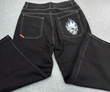 Vintage JNCO Flamehead Skull Black Baggy Y2K Skate Denim Jorts 34x25 EXCELLENT