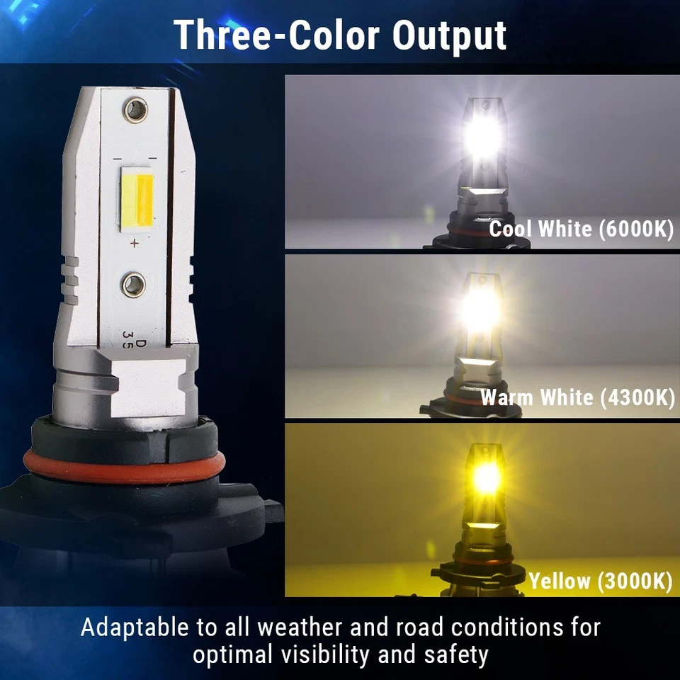 9006 HB4 Kit de bombillas antiniebla todo en uno de tres colores CSP LED WY sin errores Foto 4 de 4