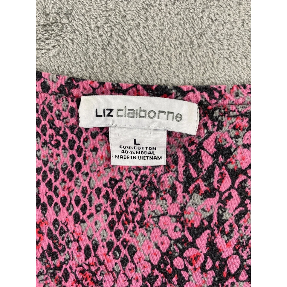 Liz Claiborne Pink Snake Print V-Neck Cap Sleeve Blouse Womens Size L - Image 3 of 4