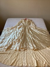 Antique 1950  s Art Deco Ivory Liquid Satin Wedding Dress Lace Sleeves Small READ