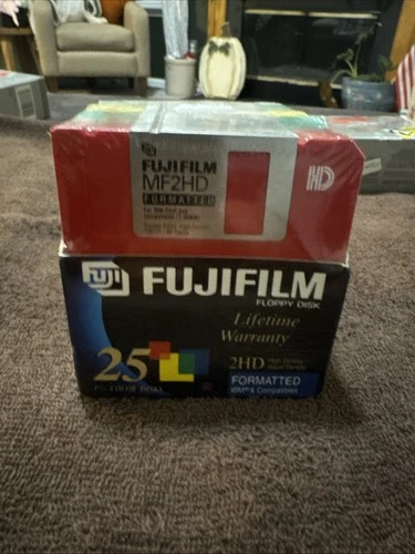 Fujifilm 25 Floppy Disks 3-1/2" Color Disks 2HD Formatted IBM Brand New Sealed.