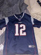 Tom Brady #12 Patriots Nike On Field Jersey NFL 100 Patch 2019 Size L Blue