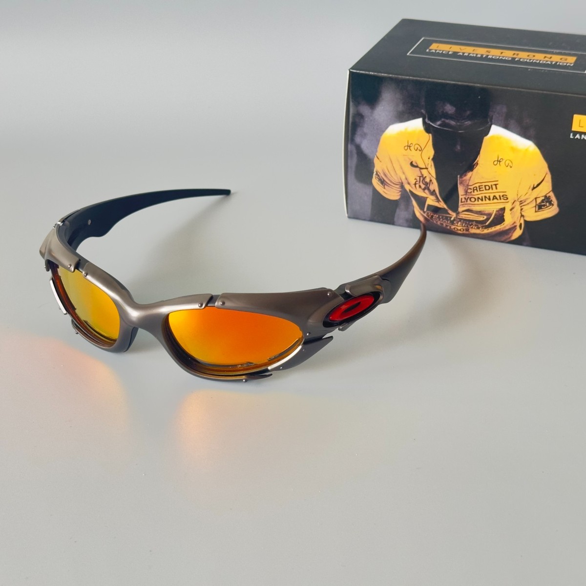 Vintage 90s Oakley Plate Silver Orange Glasses Outdoor Polarized