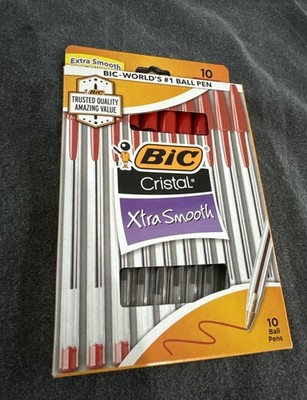 BIC Cristal Xtra Smooth Ballpoint Pen - 10 Medium Red Ink Pens