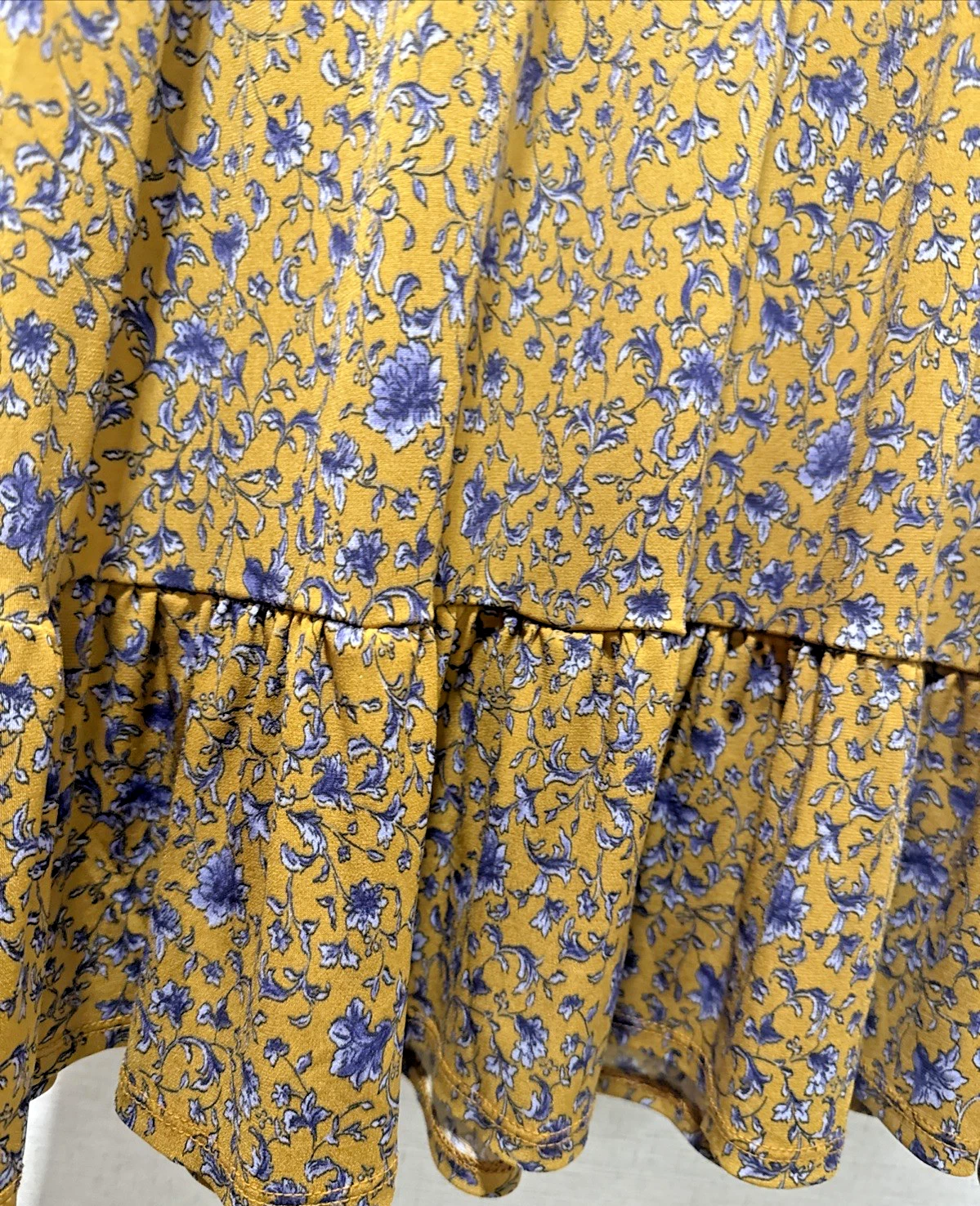 VETEMENTS Gilli Vestito Donna Taglia Large Giallo Oro Blu Floreale Maniche 3 4 Midi