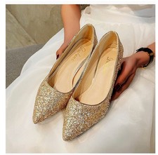 Women  s Formal Or Bridal Gold Glitter Block Heeled Shoes Worn Once Sz 9