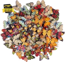 100 PCS Butterfly Wooden Buttons,1 Inch Colorful 2 Holes Mixed Decorative Button