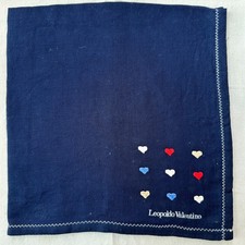 VTG Handkerchief Plain Navy Cotton Coner Embroidered 9 Heart Pocket Square 18"