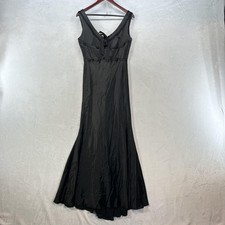 Vera Wang Dress Women 12 Black Satin V Neck Bow Mermaid Maxi Formal Gown Evening
