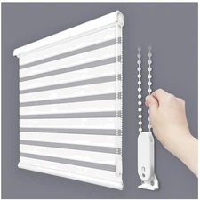 Child-Safe Zebra Roller Blinds 35"W x 64"H - Elegant Light Filtering Shades