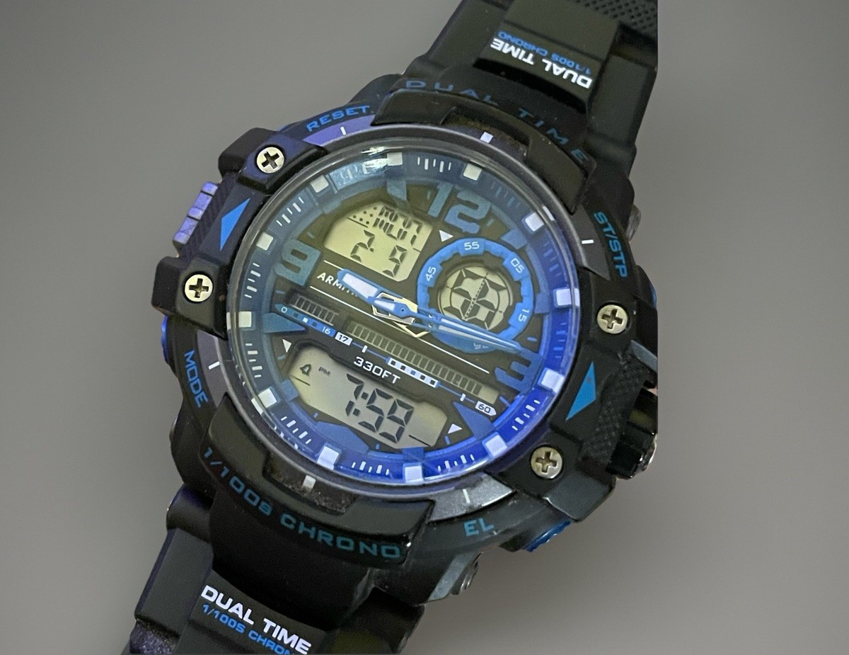 Armitron Sport 20/5062 Para hombre - Reloj analógico-digital-cronógrafo - correa de resina, Negro/Azul
