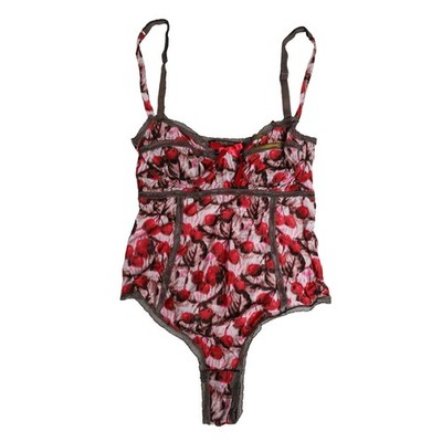 ROBERTO CAVALLI Underwear Multicolor CherryPrint Lace Bodysuit IT42/US8/M 350usd