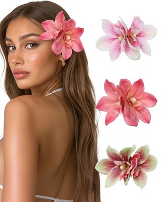 3 Pieces Hawaiian Flower Hair Clips for Women - Artificial Tropical Flower Hair